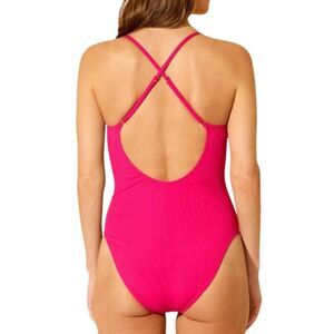 Shade & Shore Pink One Piece Swimsuit Medium Cross Back V Neck